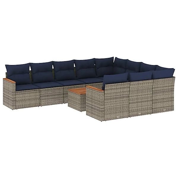 vidaXL 11-Tlg Gartensofa-Set mit Kissen Grau Polyrattan 3226348 günstig online kaufen