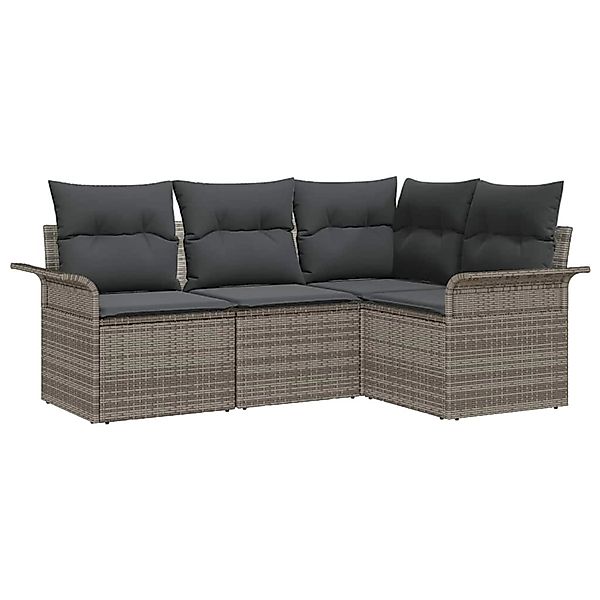 vidaXL Garten-Sofa-Set mit Kissen 4-Tlg Grau Poly Rattan 3345339 günstig online kaufen