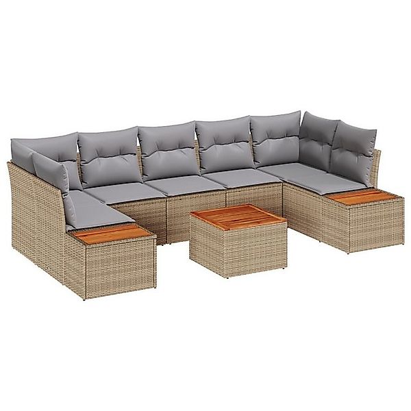vidaXL Loungesofa 8-teiliges Garten-Sofa Set mit Kissen Beige Poly Rattan, günstig online kaufen