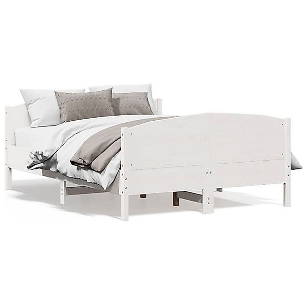 vidaXL Bettgestell Massivholzbett mit Kopfteil Weiß 140x200 cm Kiefer Bett günstig online kaufen
