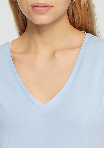 QS Kurzarmshirt Baumwollshirt mit V-Ausschnitt günstig online kaufen