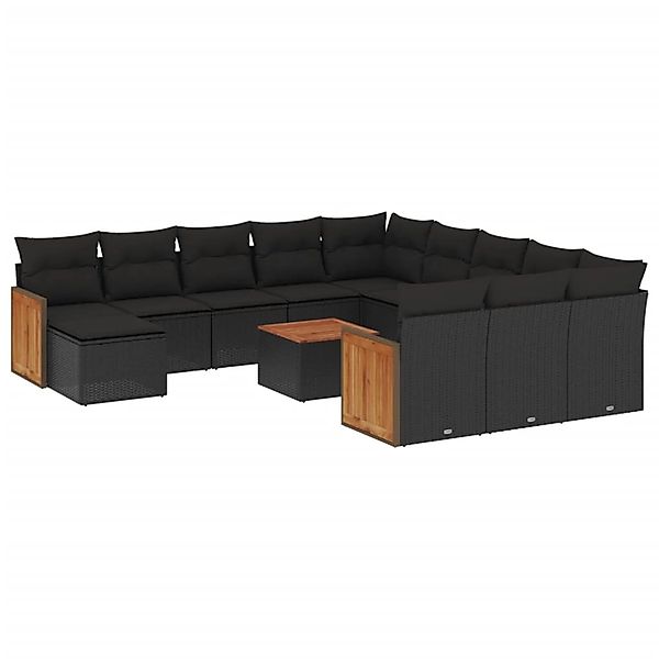 vidaXL 13-Tlg Garten-Sofagarnitur mit Kissen Schwarz Poly Rattan 3228267 günstig online kaufen
