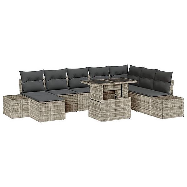 vidaXL Loungesofa 9-tlg. Garten-Sofagarnitur mit Kissen Hellgrau Poly Ratta günstig online kaufen