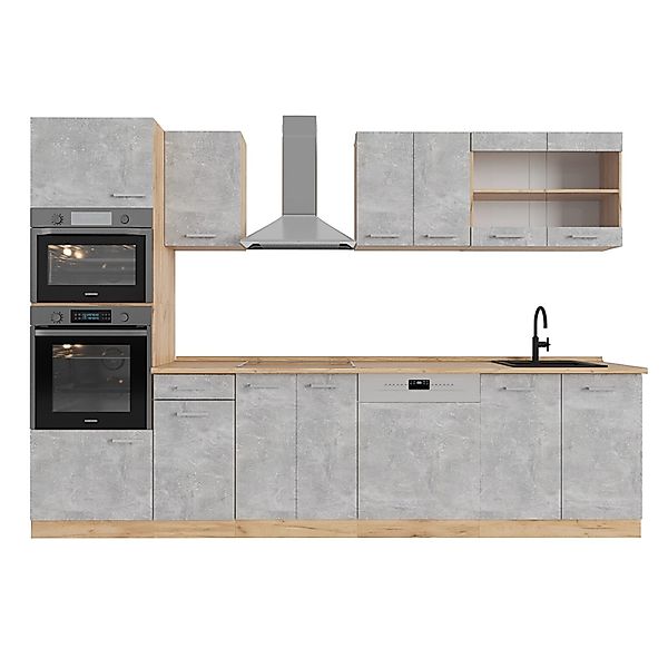 Vicco R-Line Küchenzeile Beton/Goldkraft Eiche 300 cm mit HochschrankAP Eic günstig online kaufen