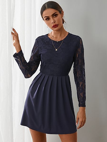 YOINS Plissee-Design Patch Lace Mini Kleid günstig online kaufen