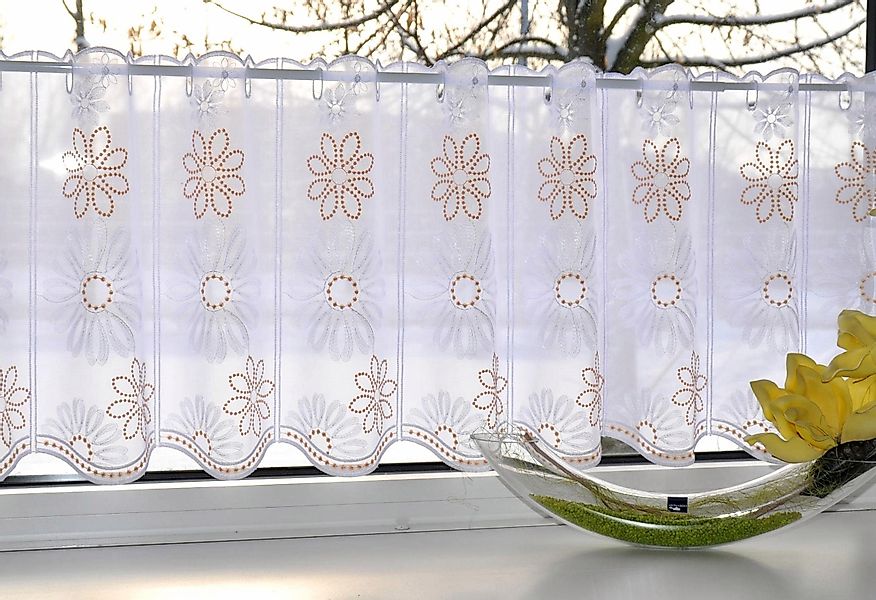 Stickereien Plauen Scheibengardine Lilienzeit, Stangendurchzug (1 günstig online kaufen