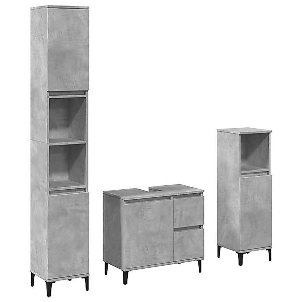 vidaXL Badezimmer-Set 3-tlg. Badmöbel-Set Betongrau Holzwerkstoff, günstig online kaufen