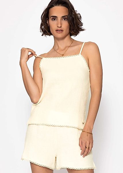 SASSYCLASSY T-Shirt Musselin Pyjamatop mit Spitzenborte günstig online kaufen