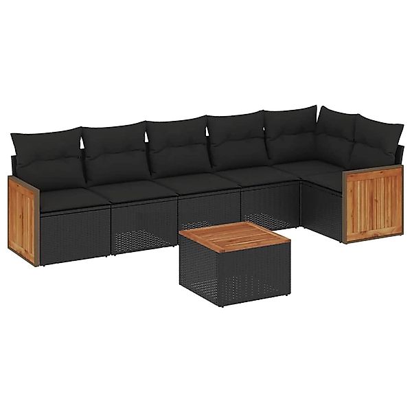 vidaXL 7-Tlg Garten-Sofagarnitur mit Kissen Schwarz Poly Rattan 3260074 günstig online kaufen