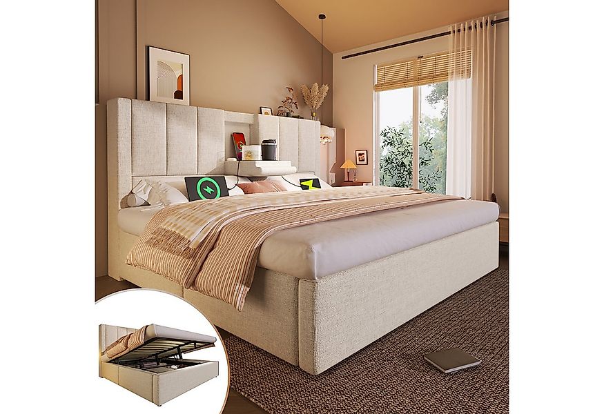 Ulife Polsterbett Hydraulisches Straumbett Jugendbett mit mit Ladestation ( günstig online kaufen