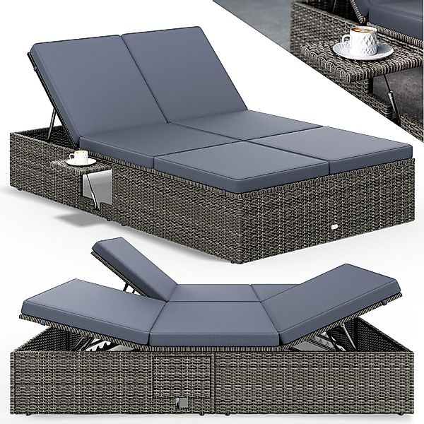Polyrattan Gartenliege Grau/Anthrazit 200x115x33cm günstig online kaufen