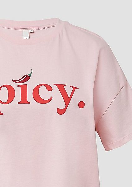 QS Kurzarmshirt Baumwollshirt mit überschnittener Schulter und Frontprint günstig online kaufen
