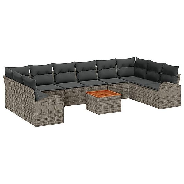 vidaXL Loungesofa 11-teiliges Garten Sofa Set mit Kissen Grau Poly Rattan, günstig online kaufen