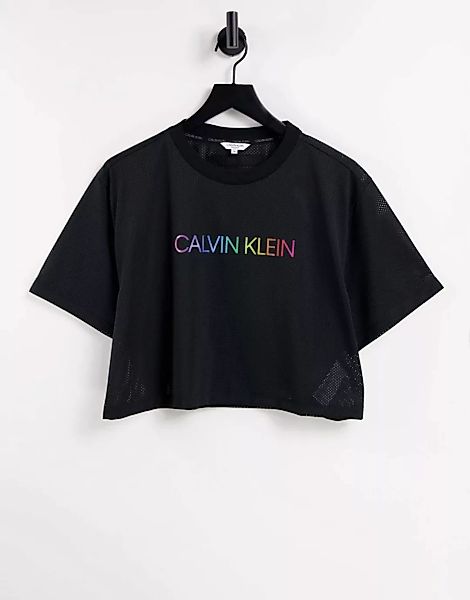 Calvin Klein – Kurz geschnittenes Badeoberteil aus Netzstoff in Schwarz günstig online kaufen
