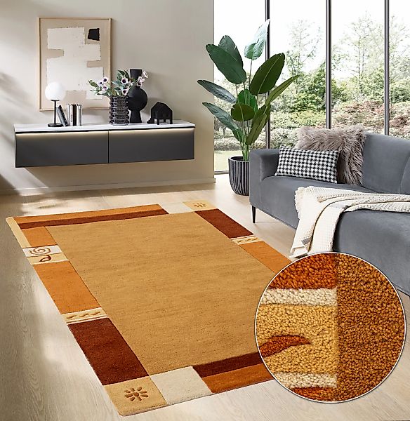 THEKO Wollteppich "Tromso, Wolle, Handgefertigt, Bordüre mit Hoch-Tief-Effe günstig online kaufen