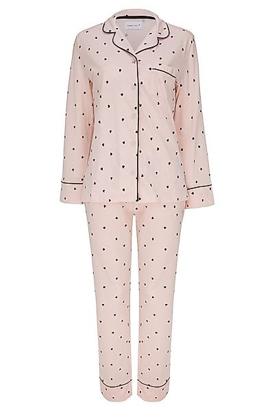 SNOOZE OFF Pyjama Schlafanzug in zartem rosa-beige mit schwarzen Herzen (2 günstig online kaufen