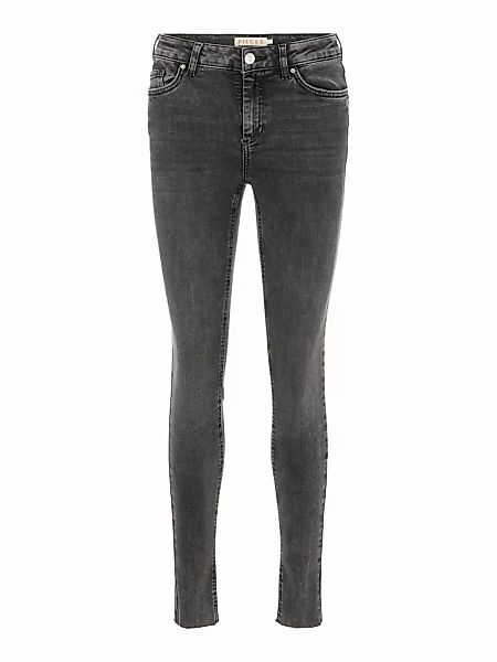 Pieces Delly Skinny Mid Waist Crew Raw Jeans L Dark Grey Denim günstig online kaufen