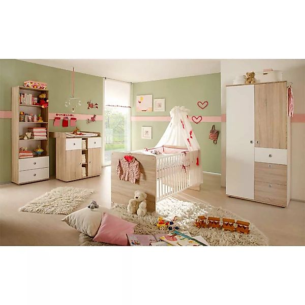 Babyzimmer in Sonoma Eiche und Weiß komplett (vierteilig) günstig online kaufen