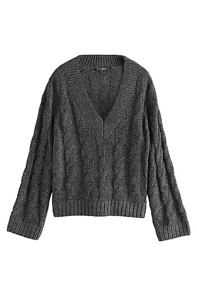 Next V-Ausschnitt-Pullover Funkelnder Strickpullover mit Zopfmuster günstig online kaufen