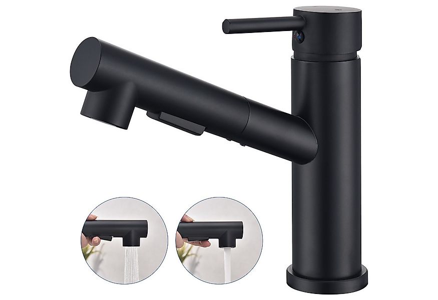 HOMELODY Waschtischarmatur Bad Schwarz Wasserhahn Ausziehbar Brause Mischba günstig online kaufen