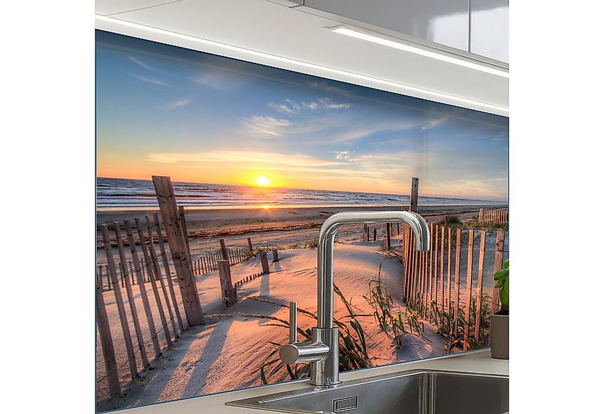 KitchenYeah Küchenrückwand selbstklebend Strand - Meer - Düne - Sonnenunter günstig online kaufen