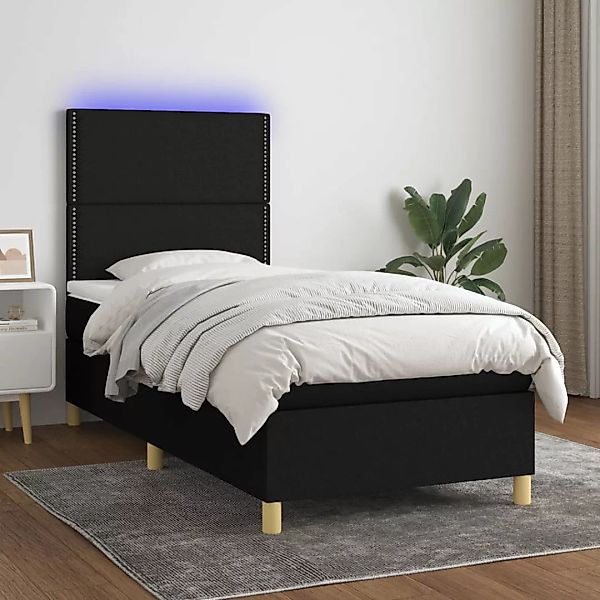Vidaxl Boxspringbett Mit Matratze & Led Schwarz 80x200 Cm Stoff günstig online kaufen