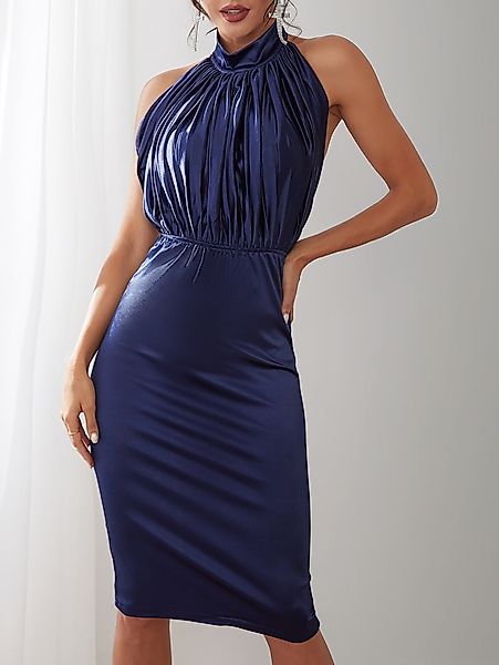 Navy Plissee Design rückenfreie Halfter Party Kleid günstig online kaufen