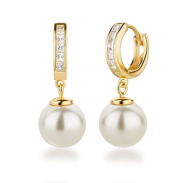 Schöner-SD Perlenohrringe Vergoldete Creolen Ohrhänger mit Perlen 10mm häng günstig online kaufen