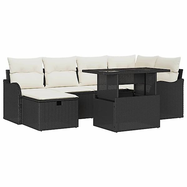 vidaXL Garten-Sofa-Set mit Kissen 7-Tlg Schwarz Poly Rattan 3361046 günstig online kaufen