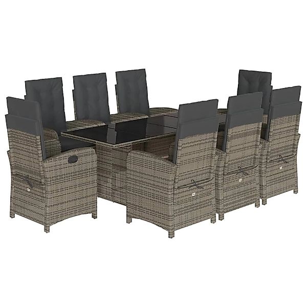 vidaXL 9-Tlg Garten-Essgruppe mit Kissen Grau Poly Rattan 3212259 günstig online kaufen