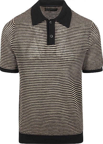 Marc O'Polo Knitted Poloshirt Streifen Schwarz Beige - Größe XL günstig online kaufen