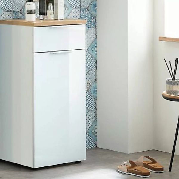 Lomadox Badezimmer Unterschrank mit Glasfront LUBLIN-01  in Weiß/Navarra-Ei günstig online kaufen