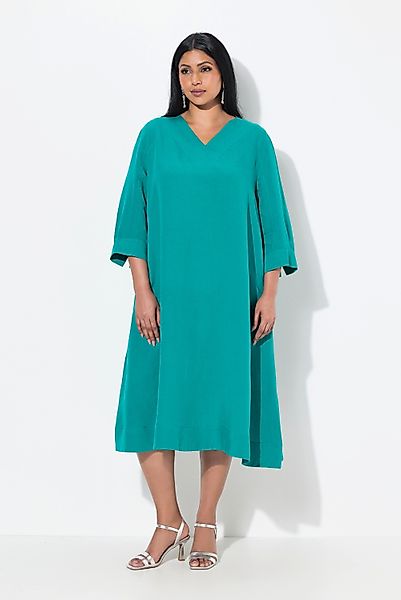 Ulla Popken Midikleid Leinenmix-Midikleid A-Linie V-Ausschnitt günstig online kaufen