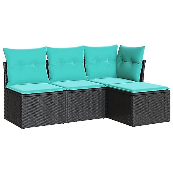 vidaXL 4-Tlg Garten-Sofagarnitur mit Kissen Schwarz Poly Rattan 3217497 günstig online kaufen