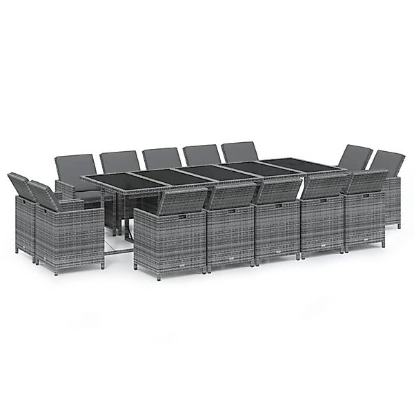 vidaXL 15-Tlg Garten-Essgruppe mit Kissen Poly Rattan Grau 3095591 günstig online kaufen