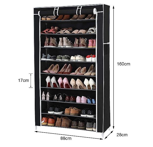 JEOBEST Schuhregal Schuhschrank 9 Ebenen, Schuhaufbewahrung mit staubdichte günstig online kaufen