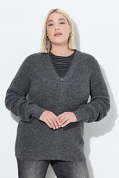 Ulla Popken Strickjacke Strickjacke Patentstrick V-Ausschnitt Langarm günstig online kaufen