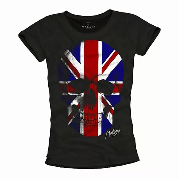 MAKAYA T-Shirt Damen UK Skull Union Jack Fahne Flagge Totenkopf Motiv Engla günstig online kaufen