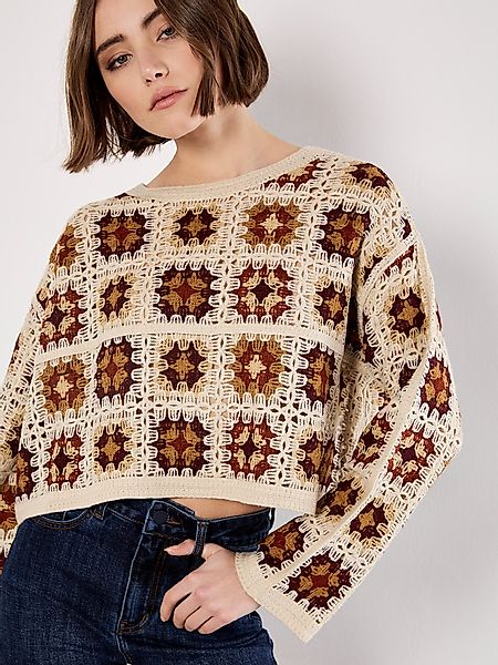 Apricot Strickpullover Häkelpullover (1-tlg) mit quadratischem günstig online kaufen