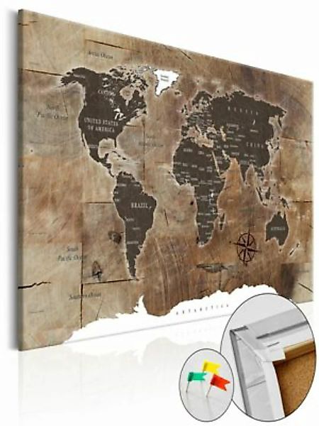 artgeist Pinnwand Bild Wooden Mosaic [Cork Map] braun/weiß Gr. 90 x 60 günstig online kaufen