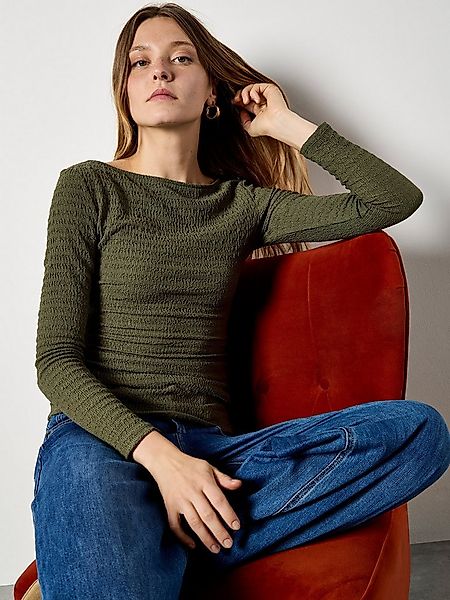 Apricot Langarmshirt Seitlich gerafftes Jersey-Oberteil mit Struktur Strukt günstig online kaufen