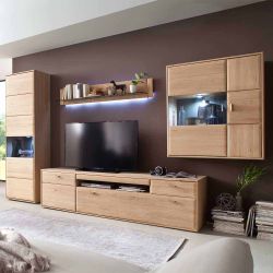 Wohnzimmer Wohnwand aus Eiche Bianco 330 cm breit (vierteilig) günstig online kaufen