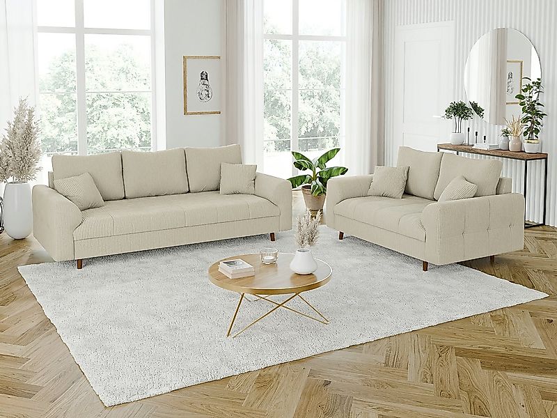 S-Style Möbel Polstergarnitur 3+2+1 Zara mit Braun Holzfüßen im skandinavis günstig online kaufen