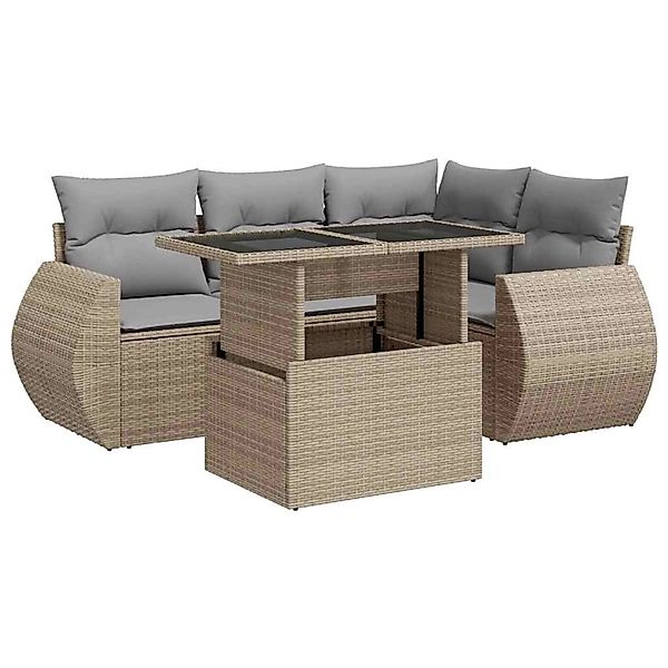 vidaXL 5-Tlg Garten-Sofagarnitur mit Kissen Beige Poly Rattan 3326630 günstig online kaufen