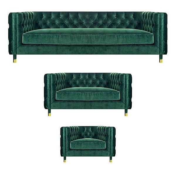 JVmoebel Chesterfield-Sofa Komplett 3tlg Sofagarnitur Textil Polstermöbel D günstig online kaufen