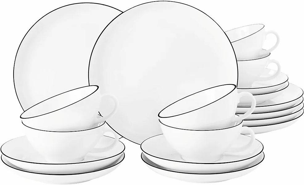 Seltmann Weiden Teeservice "Geschirr-Set Lido Black Line" Tassen, Untertass günstig online kaufen