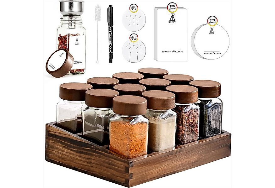 KingLux Gewürzständer Akazienholz-Tablett-Gewürzständer mit 12stk.120ml Gew günstig online kaufen