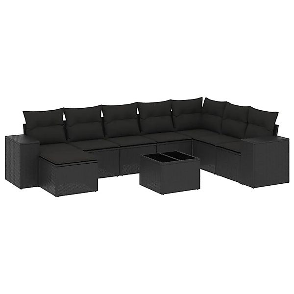vidaXL 9-Tlg Garten-Sofagarnitur mit Kissen Schwarz Poly Rattan 3255302 günstig online kaufen