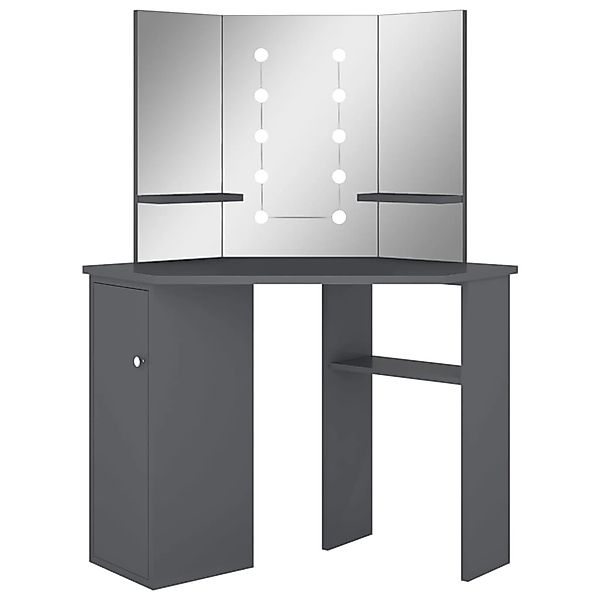 vidaXL Eck-Schminktisch mit LED Grau 111x54x141,5 cm günstig online kaufen
