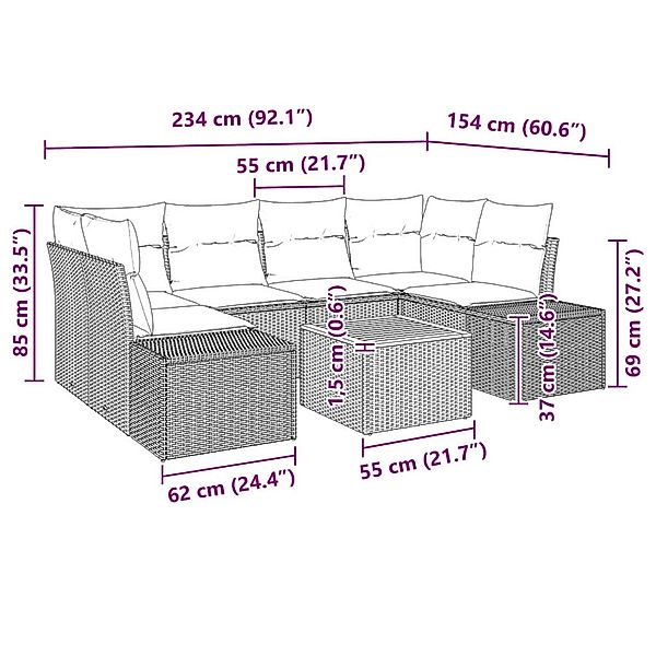 vidaXL Garten-Sofa-Set mit Kissen 7-Tlg Schwarz Poly Rattan 3347912 günstig online kaufen
